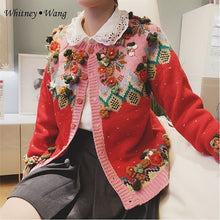 Load image into Gallery viewer, WHITNEY WANG 2019 Autumn Winter Fashion Streetwear 3D Florals Cardigan Women Sweet Girls Christmas Sweater sueter mujer invierno