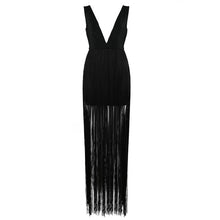 Load image into Gallery viewer, Winter clothes for women sexy strap deep v neck stretchy bodycon bandage club black floor length christmas dress dropship UP135