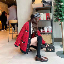 Load image into Gallery viewer, Winter Loose V-neck Red Knitted Cardigan Women 2019 Plaid Autumn Ladies Sweater Single-breasted Christmas Women Sweater