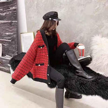 Load image into Gallery viewer, Winter Loose V-neck Red Knitted Cardigan Women 2019 Plaid Autumn Ladies Sweater Single-breasted Christmas Women Sweater