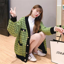 Load image into Gallery viewer, Winter Loose V-neck Red Knitted Cardigan Women 2019 Plaid Autumn Ladies Sweater Single-breasted Christmas Women Sweater