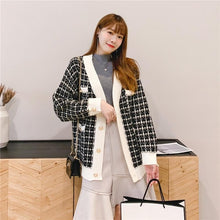 Load image into Gallery viewer, Winter Loose V-neck Red Knitted Cardigan Women 2019 Plaid Autumn Ladies Sweater Single-breasted Christmas Women Sweater
