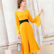 Load image into Gallery viewer, Long sleeves Office work dress 3xl 2019 new Spring Women Golden Christmas Party Dress Plus Size empire Fork opening sexy dresses