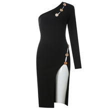 Load image into Gallery viewer, BANDAGE New Autumn Women Vestidos Black Bandage Dress One Shoulder Hollow Out Button Clubwear Celebrity Christmas Party Dresses
