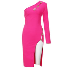 Load image into Gallery viewer, BANDAGE New Autumn Women Vestidos Black Bandage Dress One Shoulder Hollow Out Button Clubwear Celebrity Christmas Party Dresses