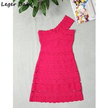 Load image into Gallery viewer, Leger Babe High Quality Women Dresses 2018 Sexy Rayon Bandage Dress One Shoulder Summer A Line Mini Christmas Party Dress Ladies