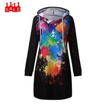 Load image into Gallery viewer, Colorful graffiti Dress Leisure Map Christmas Women dress Print Long Sleeve Hooded O-Neck dresses Vestido Vestidos Elbise #ZC