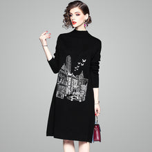 Load image into Gallery viewer, Embroidery Knitted dress Runway 2018 NEW Vintage Long sleeves Loose Casual dresses Keep warm Women Winter Christmas Party Dress