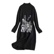 Load image into Gallery viewer, Embroidery Knitted dress Runway 2018 NEW Vintage Long sleeves Loose Casual dresses Keep warm Women Winter Christmas Party Dress