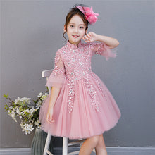 Load image into Gallery viewer, Girls Sweet Pink Lace Princess Half Sleeves Dress Kids Clothes Christmas Birthday Wedding Dress Tutu Dresses For Girls Costume