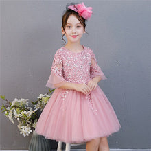 Load image into Gallery viewer, Girls Sweet Pink Lace Princess Half Sleeves Dress Kids Clothes Christmas Birthday Wedding Dress Tutu Dresses For Girls Costume