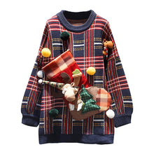 Load image into Gallery viewer, Christmas Sweater Women pullover 2019 3D Santa Claus Plaid Female Autumn Winter Loose Oversized Casual Long Sweaters Outwear