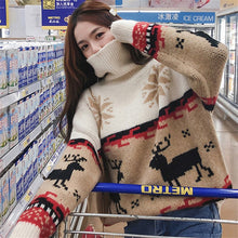 Load image into Gallery viewer, 2019 Womens Christmas Sweaters Turtleneck Cartoon Pullovers Loose Batwing Sleeve Thick Autumn Winter Knitted Sweater Tops XA302