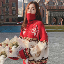 Load image into Gallery viewer, 2019 Womens Christmas Sweaters Turtleneck Cartoon Pullovers Loose Batwing Sleeve Thick Autumn Winter Knitted Sweater Tops XA302