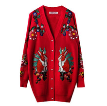 Load image into Gallery viewer, Autumn Cardigan Women Hand-Embroidered Gold Thread Three-Dimensional Christmas Sweater Women'S Sweater   Cardigan Female F626