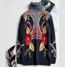 Load image into Gallery viewer, Autumn Winter Christmas Sweater Embroidery Thick Warm Pullover Sweater Women Turtleneck Sweater F674