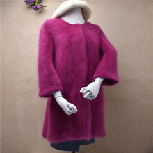 Load image into Gallery viewer, Elegant female's ladies medium long coat christmas rabbit fur knitting long sleeves thicken coat sweater autumn jacket cardigans