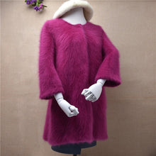 Load image into Gallery viewer, Elegant female's ladies medium long coat christmas rabbit fur knitting long sleeves thicken coat sweater autumn jacket cardigans