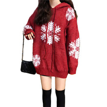 Load image into Gallery viewer, 2019 New Women Casual Sweaters Tops Fashion Snow Hooded Knitting Sweater Female Red Christmas Knitted Sweaters Free Size J023