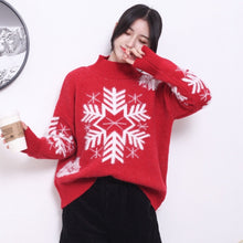 Load image into Gallery viewer, Christmas Sweater Women Winter Long Sleeve Turtleneck Snowflake pattern Knitted Pullover Loose Sweet Warm Sweater Jumper Tops