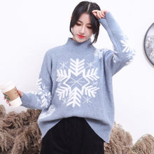 Load image into Gallery viewer, Christmas Sweater Women Winter Long Sleeve Turtleneck Snowflake pattern Knitted Pullover Loose Sweet Warm Sweater Jumper Tops