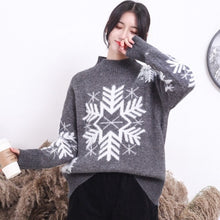 Load image into Gallery viewer, Christmas Sweater Women Winter Long Sleeve Turtleneck Snowflake pattern Knitted Pullover Loose Sweet Warm Sweater Jumper Tops