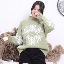 Load image into Gallery viewer, Christmas Sweater Women Winter Long Sleeve Turtleneck Snowflake pattern Knitted Pullover Loose Sweet Warm Sweater Jumper Tops