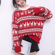 Load image into Gallery viewer, Winter Women Christmas Sweater with Deer Jacquard Korean O-neck Long Sleeve Pullover Thicken Warm Loose Casual knitted Sweaters