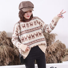 Load image into Gallery viewer, Winter Women Christmas Sweater with Deer Jacquard Korean O-neck Long Sleeve Pullover Thicken Warm Loose Casual knitted Sweaters
