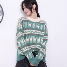 Load image into Gallery viewer, Winter Women Christmas Sweater with Deer Jacquard Korean O-neck Long Sleeve Pullover Thicken Warm Loose Casual knitted Sweaters