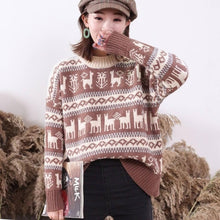 Load image into Gallery viewer, Winter Women Christmas Sweater with Deer Jacquard Korean O-neck Long Sleeve Pullover Thicken Warm Loose Casual knitted Sweaters