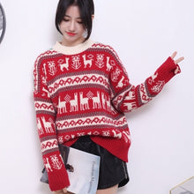 Load image into Gallery viewer, Winter Women Christmas Sweater with Deer Jacquard Korean O-neck Long Sleeve Pullover Thicken Warm Loose Casual knitted Sweaters