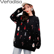 Load image into Gallery viewer, Vefadisa Christmas Pullovers Sweater Woman 2019 Winter Print Sweater Loose O-Neck Thick Knitting With Black Red QYF1170