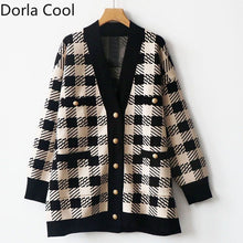 Load image into Gallery viewer, High End Luxury Designer Women Cardigans Plaid Knitted Buttons Pockets V-neck Sweaters Winter Outerwear Christmas Jumpers Coats