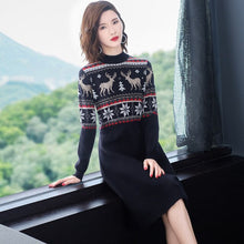 Load image into Gallery viewer, 2019 Christmas Sweater Dresses Pullover Ladies Knitted Women Sweater Christmas Red Deer Printed Warm Loose Sweater Dress Women