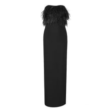 Load image into Gallery viewer, New Fashion Sexy Strapless Christmas Dress Women Elegant Feathers Red Black Bandage Dress Long Celebrity Party Dress Vestidos