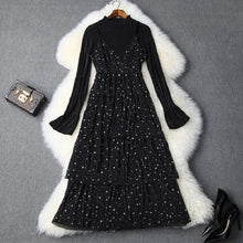 Load image into Gallery viewer, Long sleeves Bottoming shirt Suspender dress Runway 2019 new Autumn clothing set Women Christmas Party Dress Casual long dresses