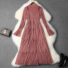 Load image into Gallery viewer, Long sleeves Bottoming shirt Suspender dress Runway 2019 new Autumn clothing set Women Christmas Party Dress Casual long dresses