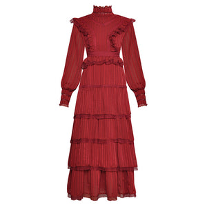 Christmas outfit women dinner dresses designer clothes women luxury stripes lace ruffles long sleeve layered empire cut dress