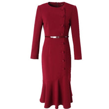 Load image into Gallery viewer, Autumn Office layd trumpet dress 2018 new solid Superior quality Women Christmas Party Dress Plus Size winter dresses with belt