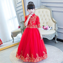 Load image into Gallery viewer, New Fashion Toddler Girls Children Chinese Christmas Red Dress Half Sleeves Hollow Retro Girl Birthday Party Ball Gown Dresses