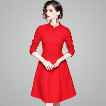 Load image into Gallery viewer, Classic Christmas Red Dress 2018 Autumn New Female Simple A-line Vintage Knee Length Dress 81105