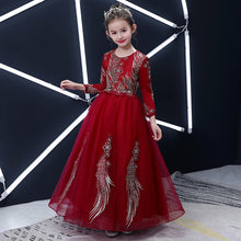 Load image into Gallery viewer, 2018Children Little Girls Elegant Embroidery Flowers New Year Christmas Princess Lace Long Dress Kids Baby Wedding Party Dress