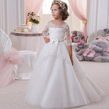 Load image into Gallery viewer, Christmas Fancy Flower Girl Dress Floor Length Button Draped Red sleeveless Satin cloth Ball Gowns for Kids Glitz 2-13Y