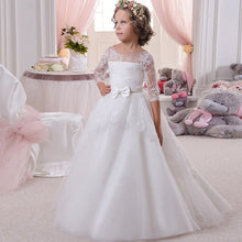 Load image into Gallery viewer, Christmas Fancy Flower Girl Dress Floor Length Button Draped Red sleeveless Satin cloth Ball Gowns for Kids Glitz 2-13Y