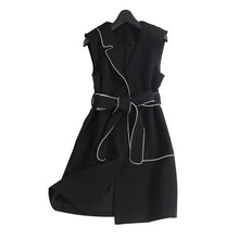Load image into Gallery viewer, Europe New 2017 Spring Autumn Women's Fashion Slim Sash Stripe Turn Down Collar Black Dress Ladies Christmas Mini Dresses Brand