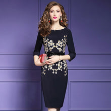 Load image into Gallery viewer, Office lady Autumn Embroidery Floral dress 2018 new Superior quality Women Christmas Party Dress Plus Size winter Pencil dresses