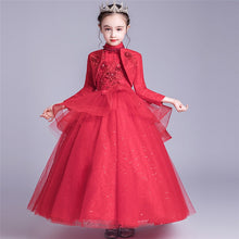 Load image into Gallery viewer, Winter Autumn New High-Grade Children Girl Bright Red Wedding Birthday Party Princess Fluffy Dress Kids Christmas New Year Dress