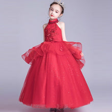 Load image into Gallery viewer, Winter Autumn New High-Grade Children Girl Bright Red Wedding Birthday Party Princess Fluffy Dress Kids Christmas New Year Dress