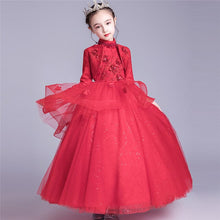 Load image into Gallery viewer, Winter Autumn New High-Grade Children Girl Bright Red Wedding Birthday Party Princess Fluffy Dress Kids Christmas New Year Dress